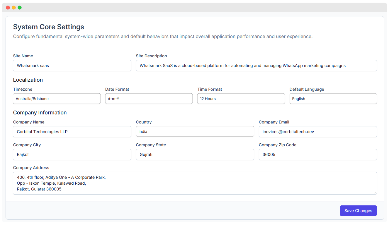 Panel de Configuración del Sistema